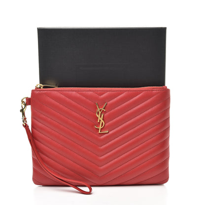 Saint Laurent Calfskin Matelasse Chevron Monogram A5 Wristlet Red 8 of 8