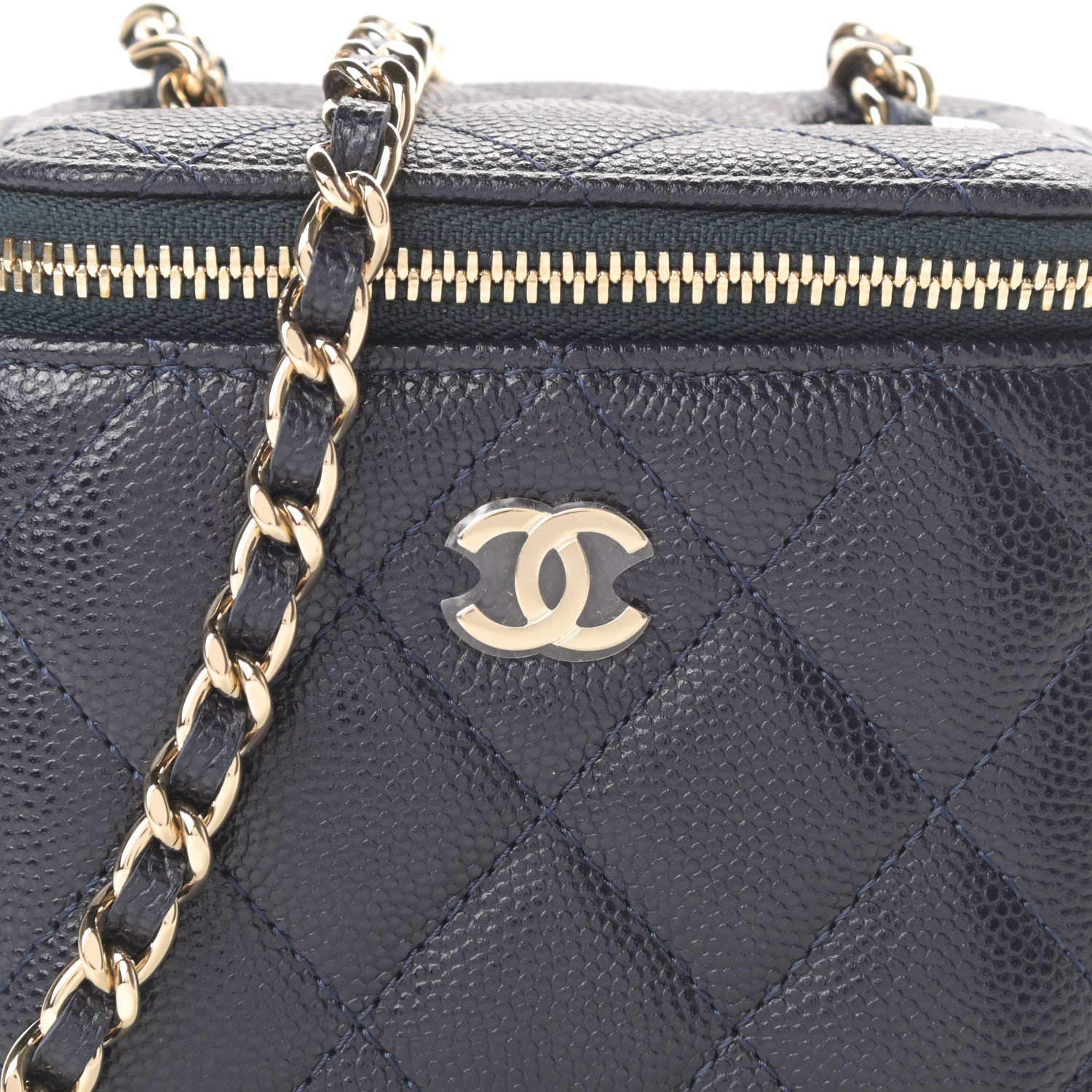 Chanel Caviar Quilted Mini Vanity Case With Chain Navy Blue 8 of 11