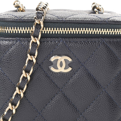 Chanel Caviar Quilted Mini Vanity Case With Chain Navy Blue 8 of 11