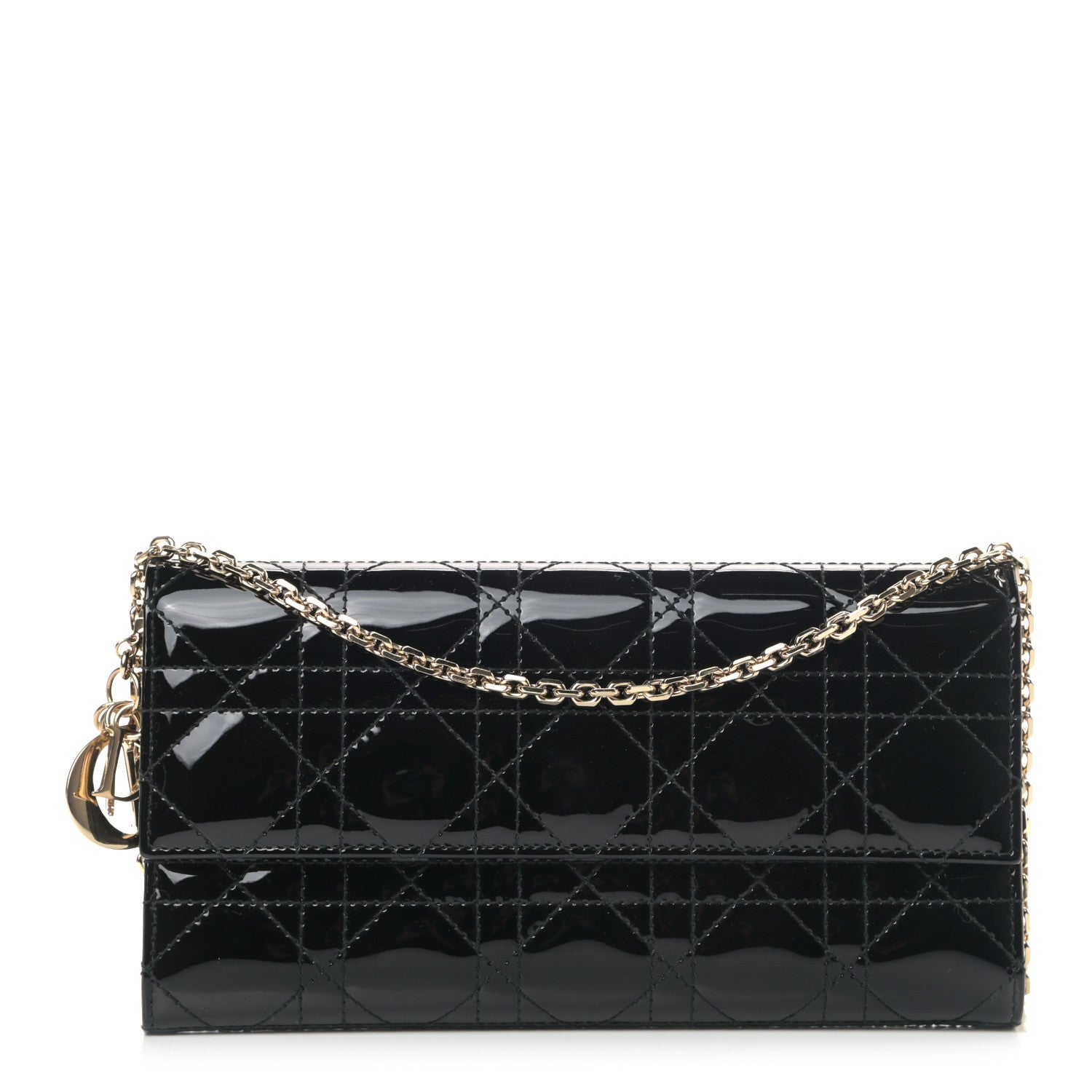 Christian Dior Patent Cannage Lady Dior Rendezvous Wallet On Chain Black 1 of 10