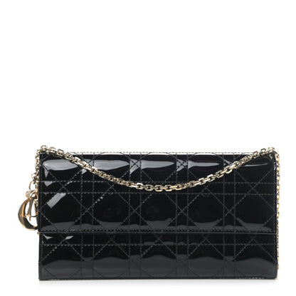 Christian Dior Patent Cannage Lady Dior Rendezvous Wallet On Chain Black 1 of 10
