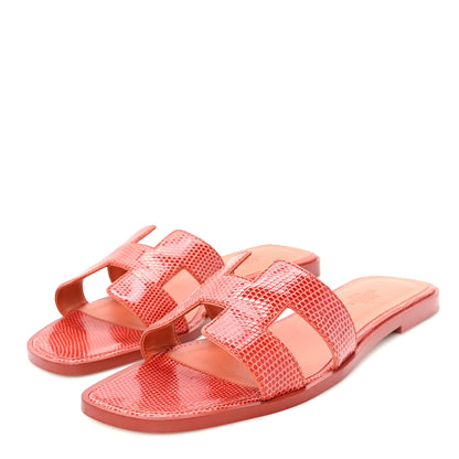Hermes Lizard Oran Sandals 37 Rouge Coccinel 8 of 10