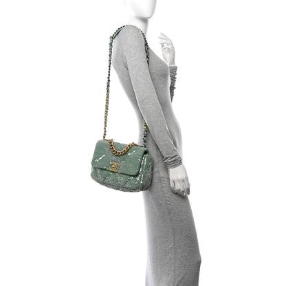 Chanel Sequin Quilted Medium Chanel 19 Flap Light Green 2 of 11