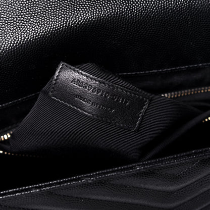 Saint Laurent Grain De Poudre Matelasse Chevron Large Monogram Satchel Black 7 of 9