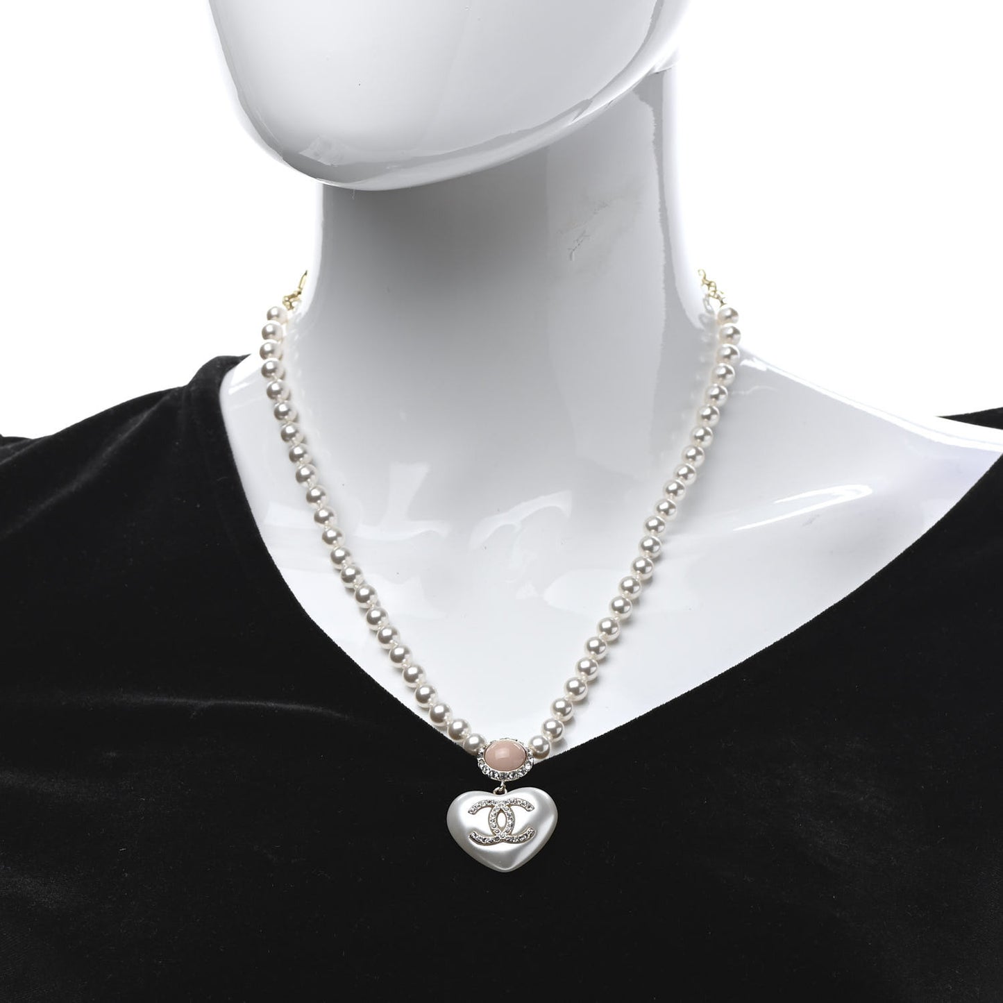 Pearl Crystal CC Heart Short Necklace Pink Gold