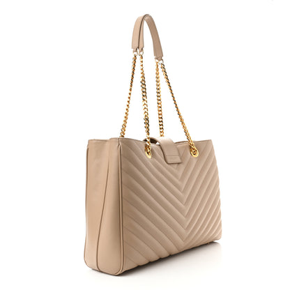 Saint Laurent Grain De Poudre Matelasse Chevron Monogram Shopping Bag Dark Beige 3 of 10