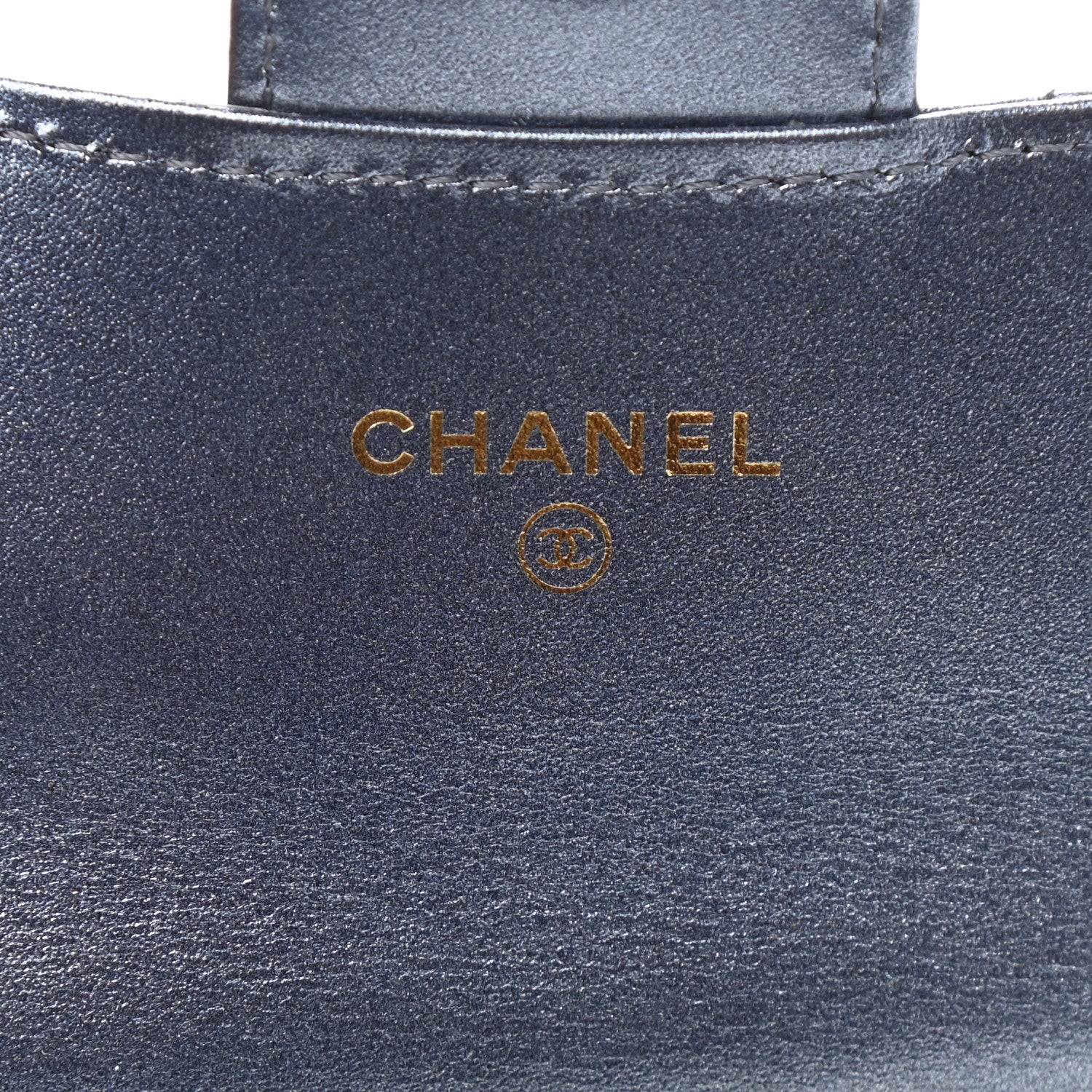 Chanel Metallic Lambskin Quilted Flap Card Holder Wallet Dark Blue 6 of 9