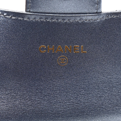 Chanel Metallic Lambskin Quilted Flap Card Holder Wallet Dark Blue 6 of 9