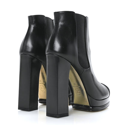 Chanel Calfskin Elastic Cap Toe Ankle Boots Booties Heels 37 Black 4 of 7
