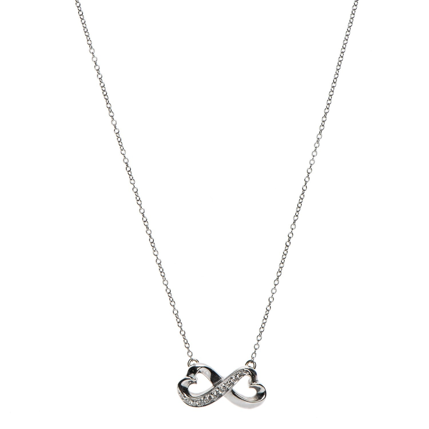Tiffany 18K White Gold Diamond Paloma Picasso Double Loving Heart Necklace 1 of 6