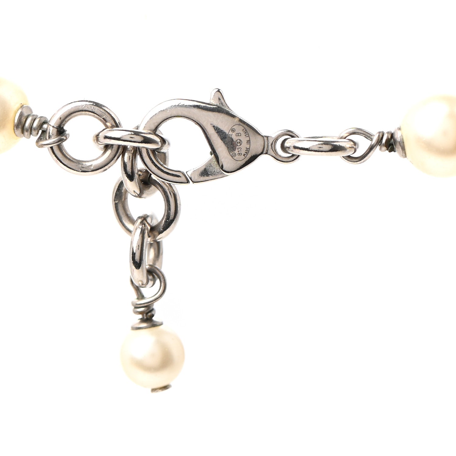 Chanel Graduated Pearl Crystal CC Long Necklace Silver 5 of 6
