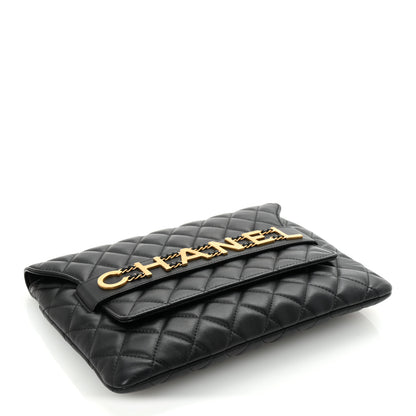 Chanel Calfskin Quilted Front Logo Enchained Clutch Black 4 of 8