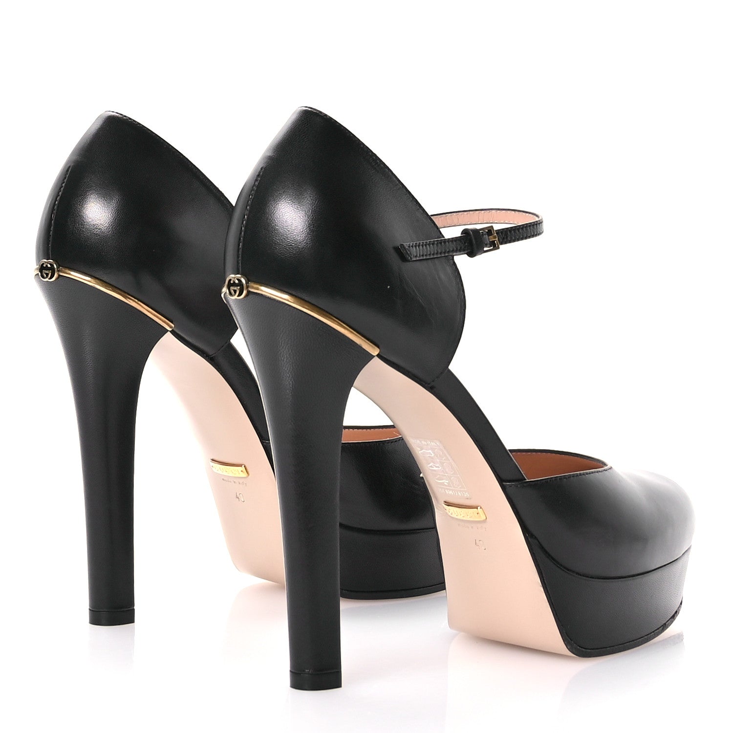 Gucci Malaga Kid Interlocking G Ankle Strap Platform Pumps 40 Black 4 of 9