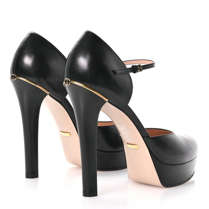 Gucci Malaga Kid Interlocking G Ankle Strap Platform Pumps 40 Black 4 of 9