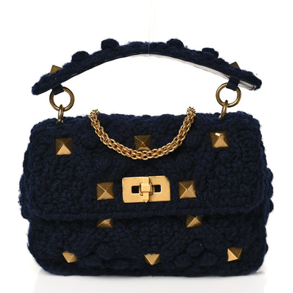 Valentino Garavani Cashmere Medium Roman Stud Shoulder Bag Marine 1 of 9