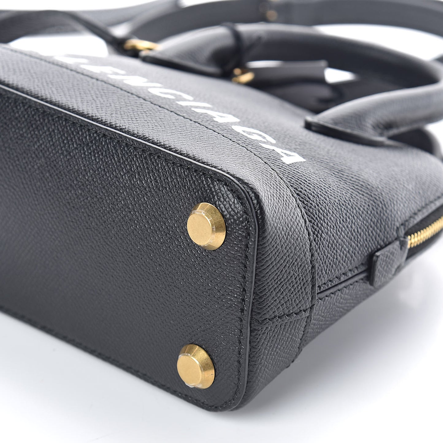 Signature Grained Calfskin XXS Ville Top Handle Bag Black White