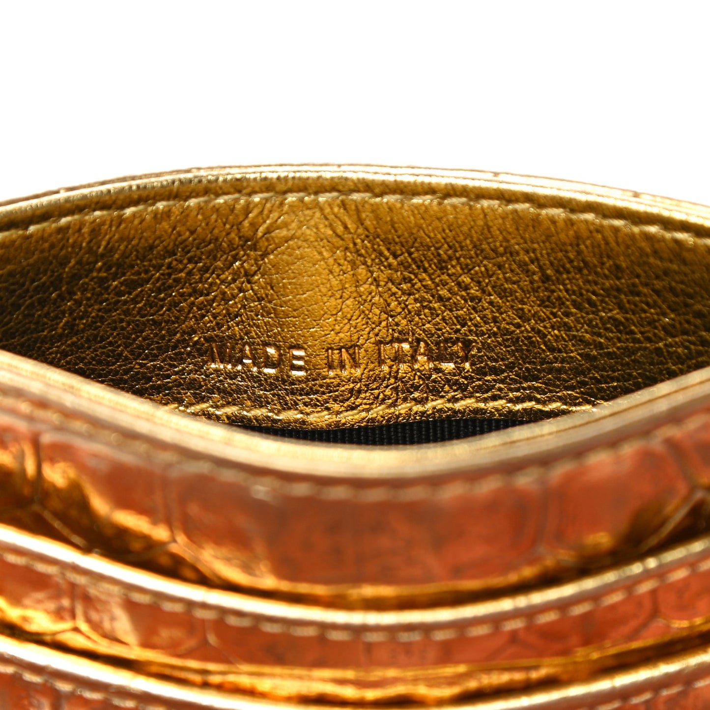Metallic Calfskin Crocodile Embossed Cocodile Card Holder Gold