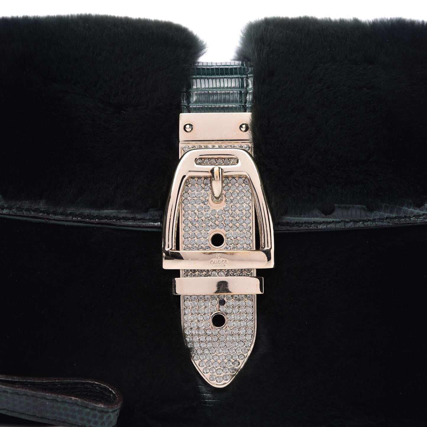 Mink Fur Lizard Crystal Wristlet Green