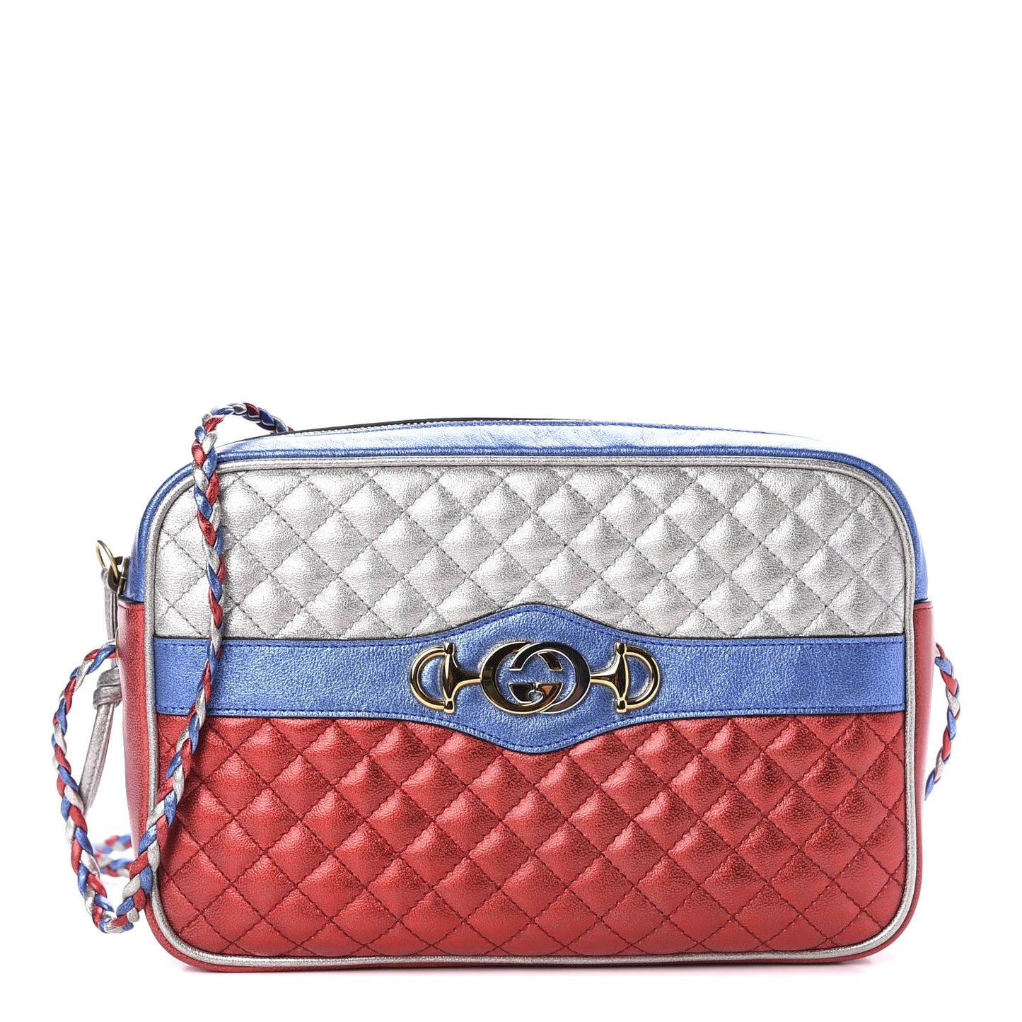 Laminated Nappa Trapuntata Small Zumi Shoulder Bag Rosso Marine Argento