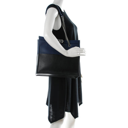 Chanel Calfskin Bi-Color Large Boy Tote Black Navy 2 of 7