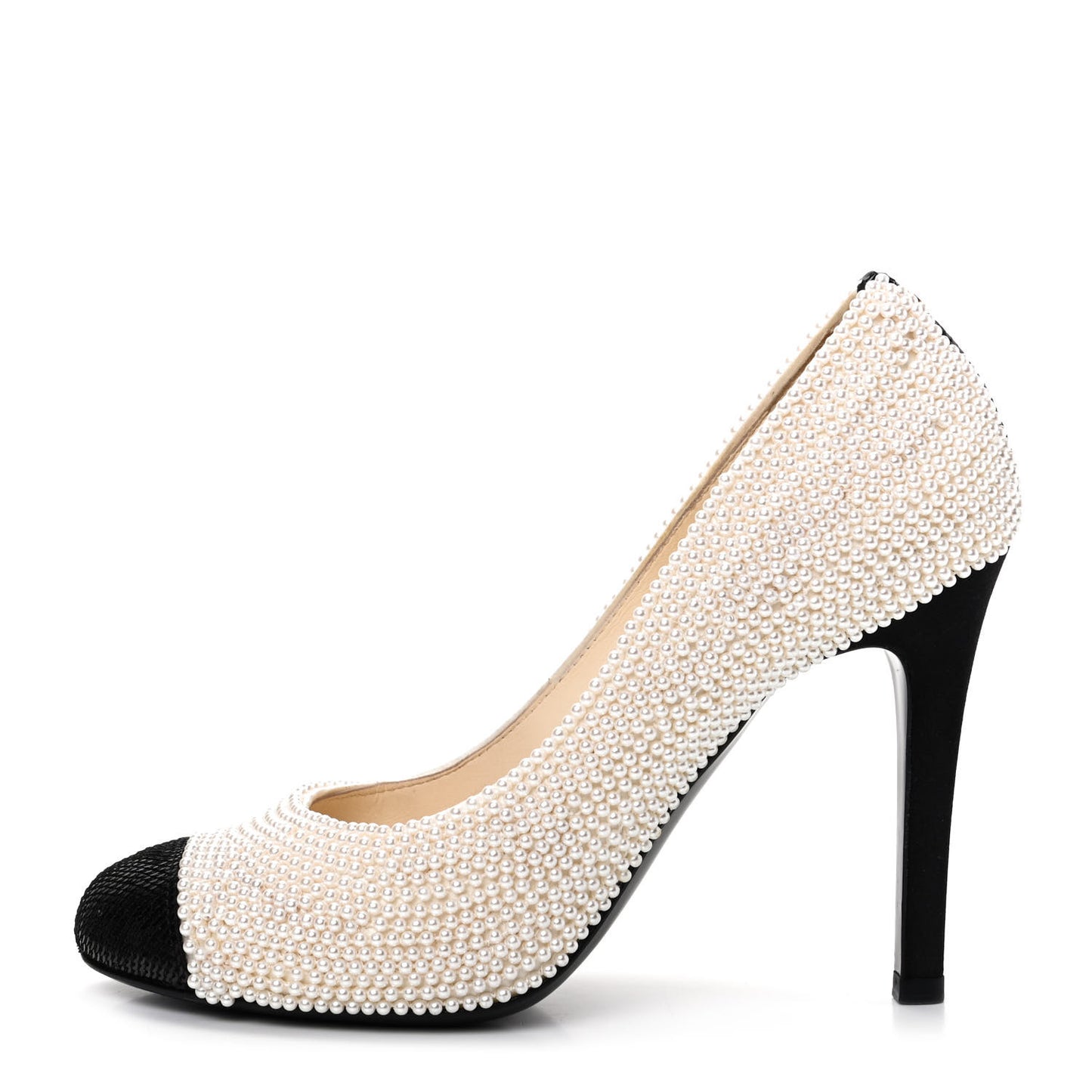 Pearl Sequins Cap Toe Pumps 37.5 Beige Black