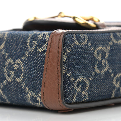 Gucci New Denim GG Monogram Dollar Calfskin Mini Horsebit 1955 Crossbody Bag Blue Tea Cuir Epilog 9 of 12
