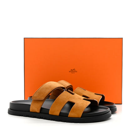 Hermes Suede Goatskin Womens Chypre Sandals 39 Naturel 9 of 9