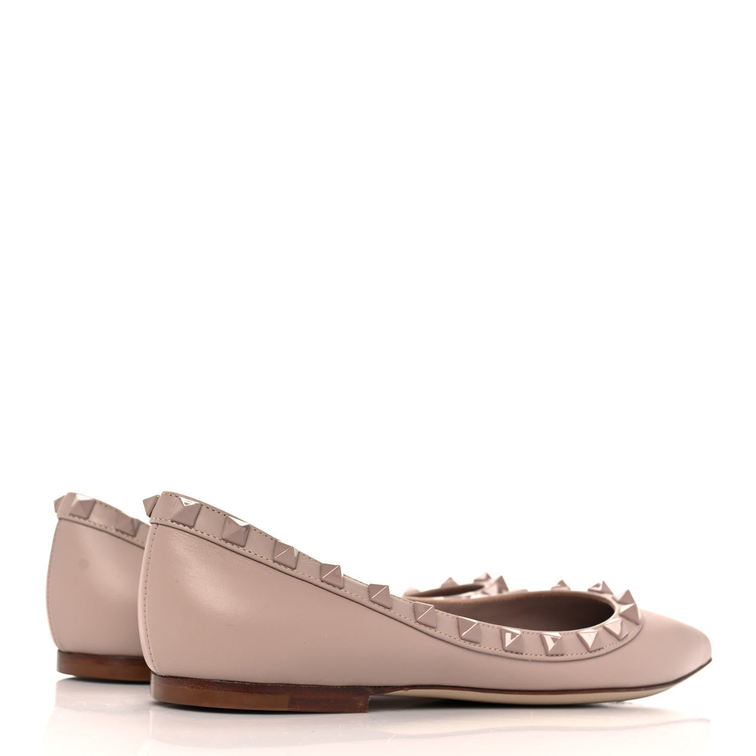 Valentino Garavani Calfskin Lacquered Monochrome Rockstud Ballerina Flats 36 Poudre 4 of 9