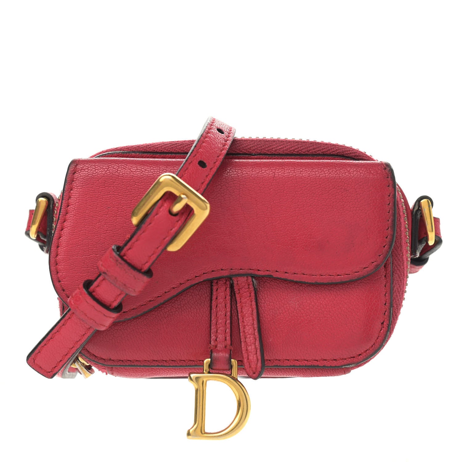 Christian Dior Goatskin Mini Saddle Shoulder Strap Pouch Red 1 of 11