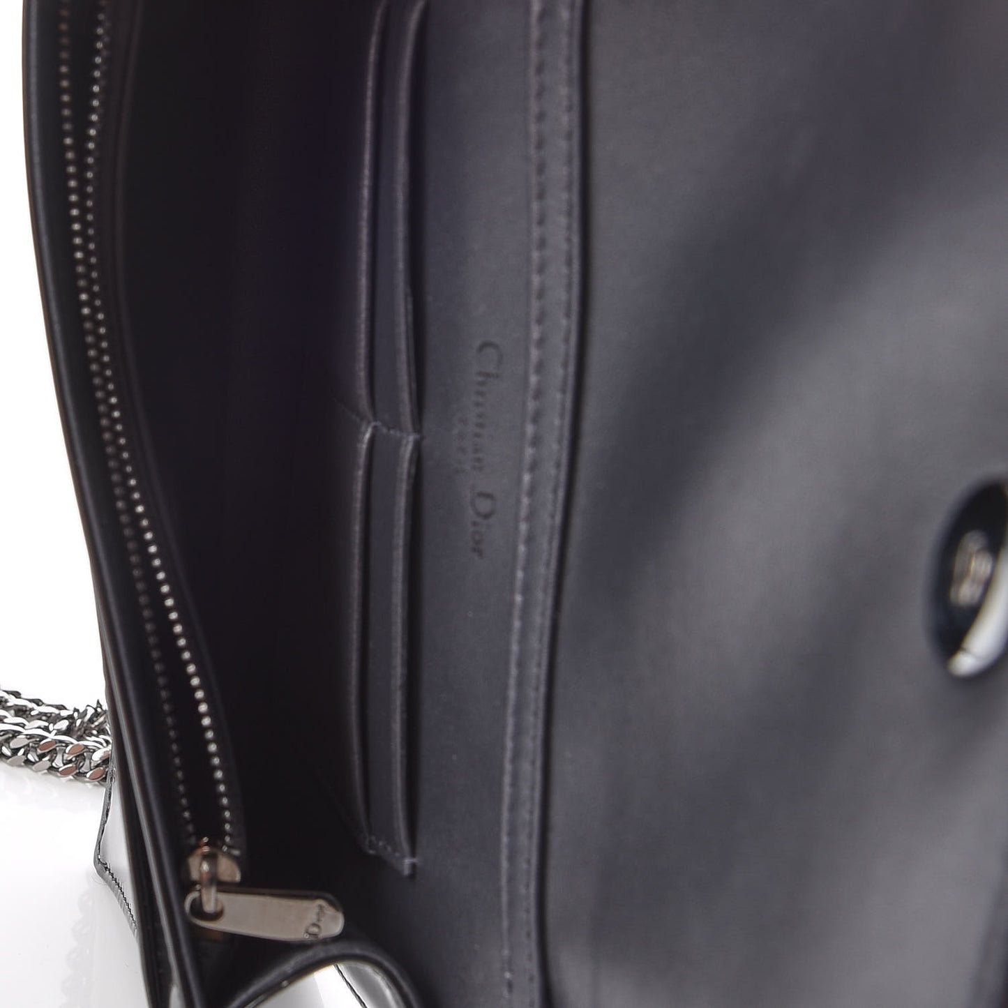 Metallic Patent Micro-Cannage Diorama Wallet on Chain Pouch Black