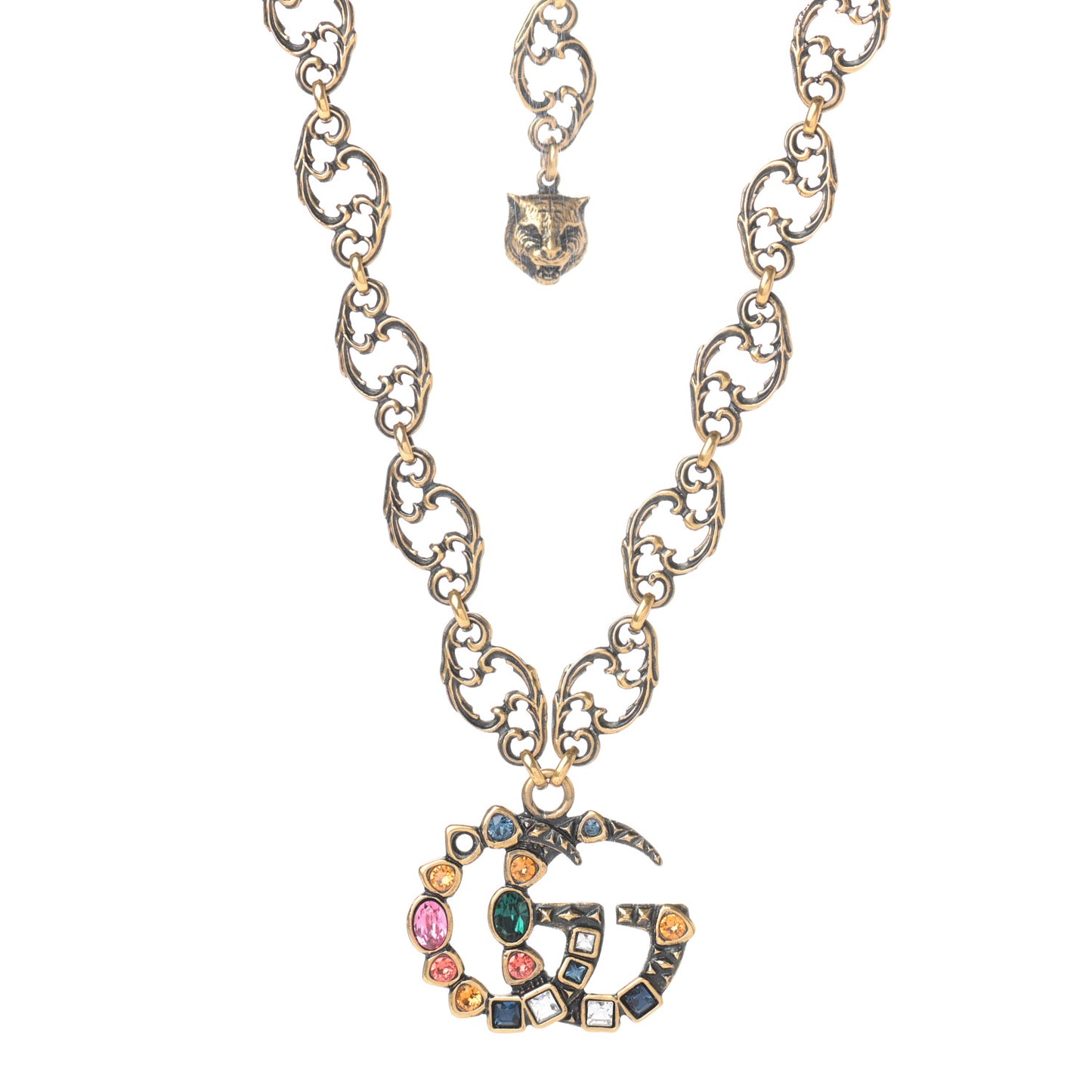 Crystal Marmont Necklace Aged Gold Multicolor