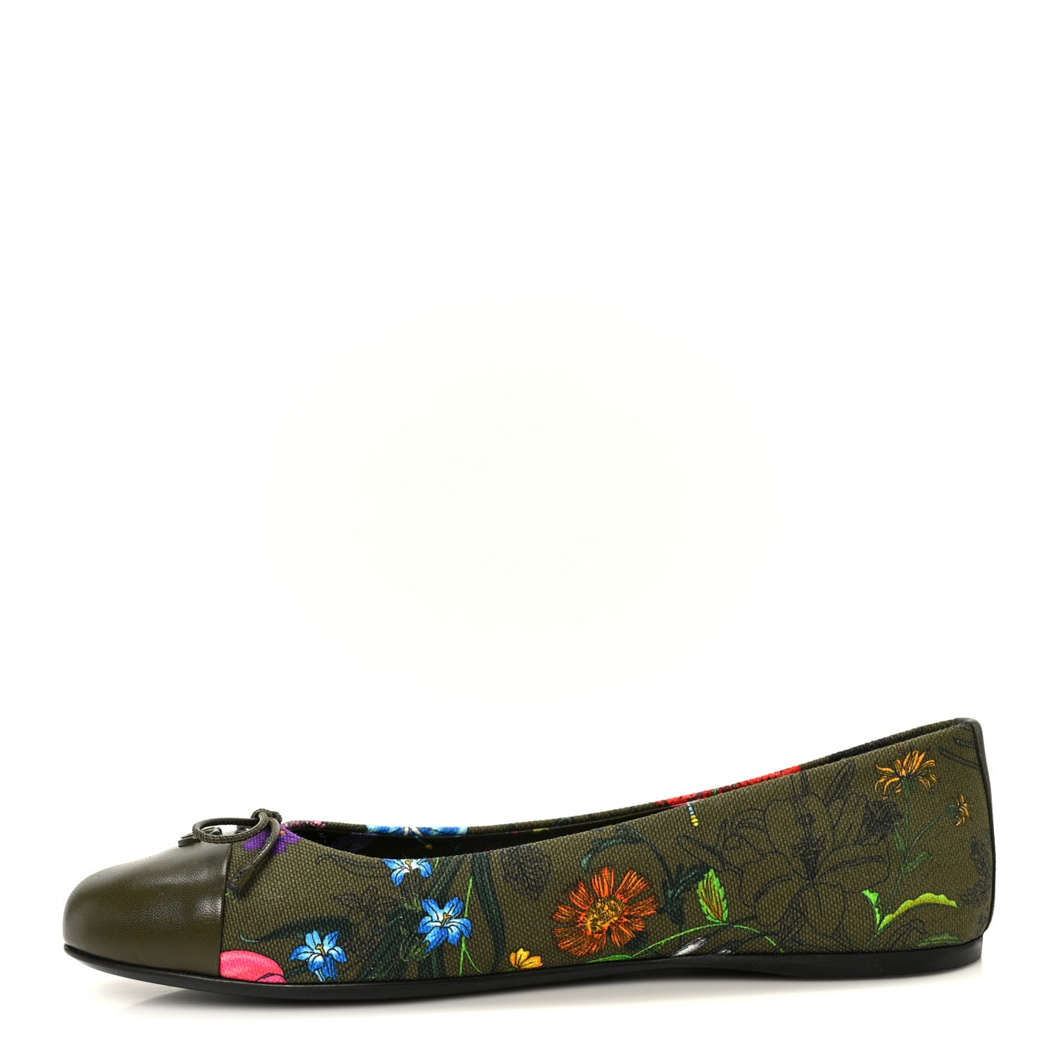 Gucci Sepang Flora Faded Canvas GG Marmont Ballerina Flats 38 Dark Green 1 of 9