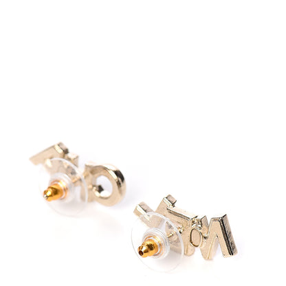 Chanel Crystal Pearl Signature Stud Earrings Gold 2 of 4