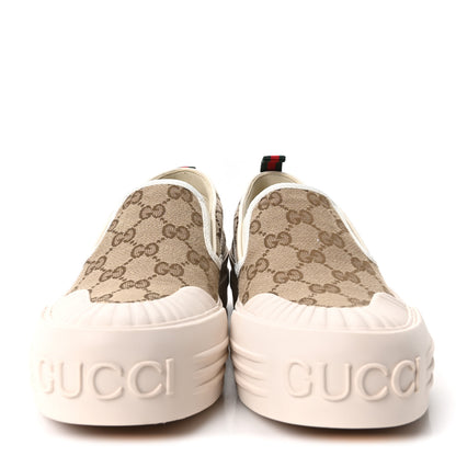 Gucci New Canvas GG Monogram Womens Slip On 30mm Sneakers 38 Beige Ebony Mystic White 3 of 9