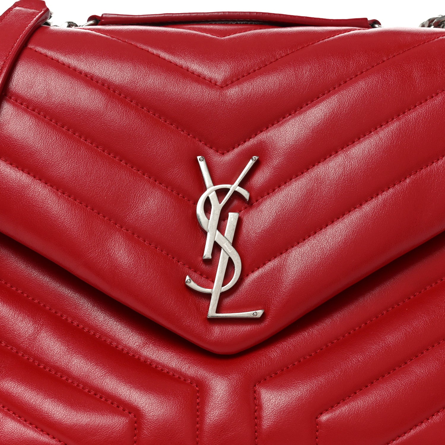 Saint Laurent Calfskin Y Quilted Monogram Medium Loulou Chain Satchel Red 7 of 9