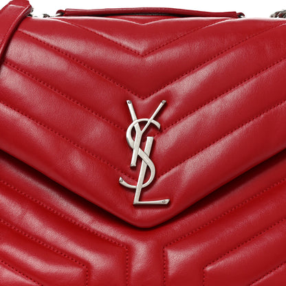 Saint Laurent Calfskin Y Quilted Monogram Medium Loulou Chain Satchel Red 7 of 9