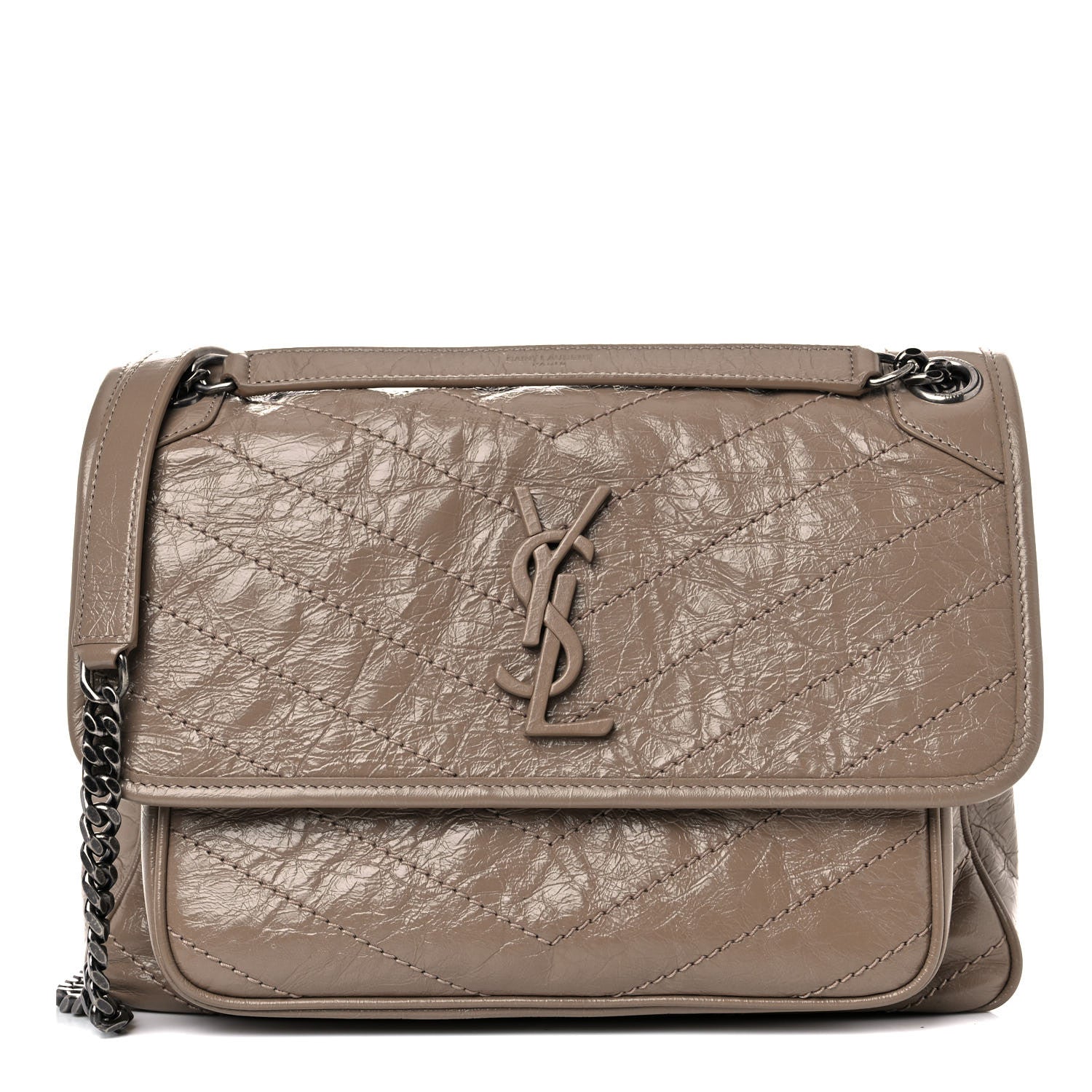 Saint Laurent Crinkled Calfskin Matelasse Monogram Medium Niki Chain Satchel Light Taupe 1 of 13