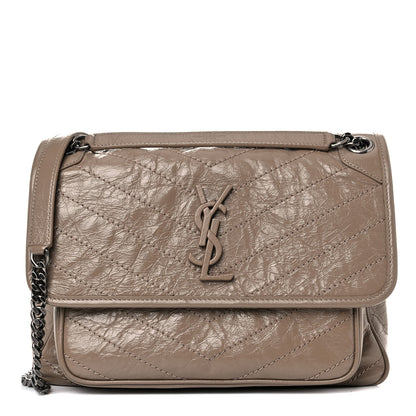 Saint Laurent Crinkled Calfskin Matelasse Monogram Medium Niki Chain Satchel Light Taupe 1 of 13
