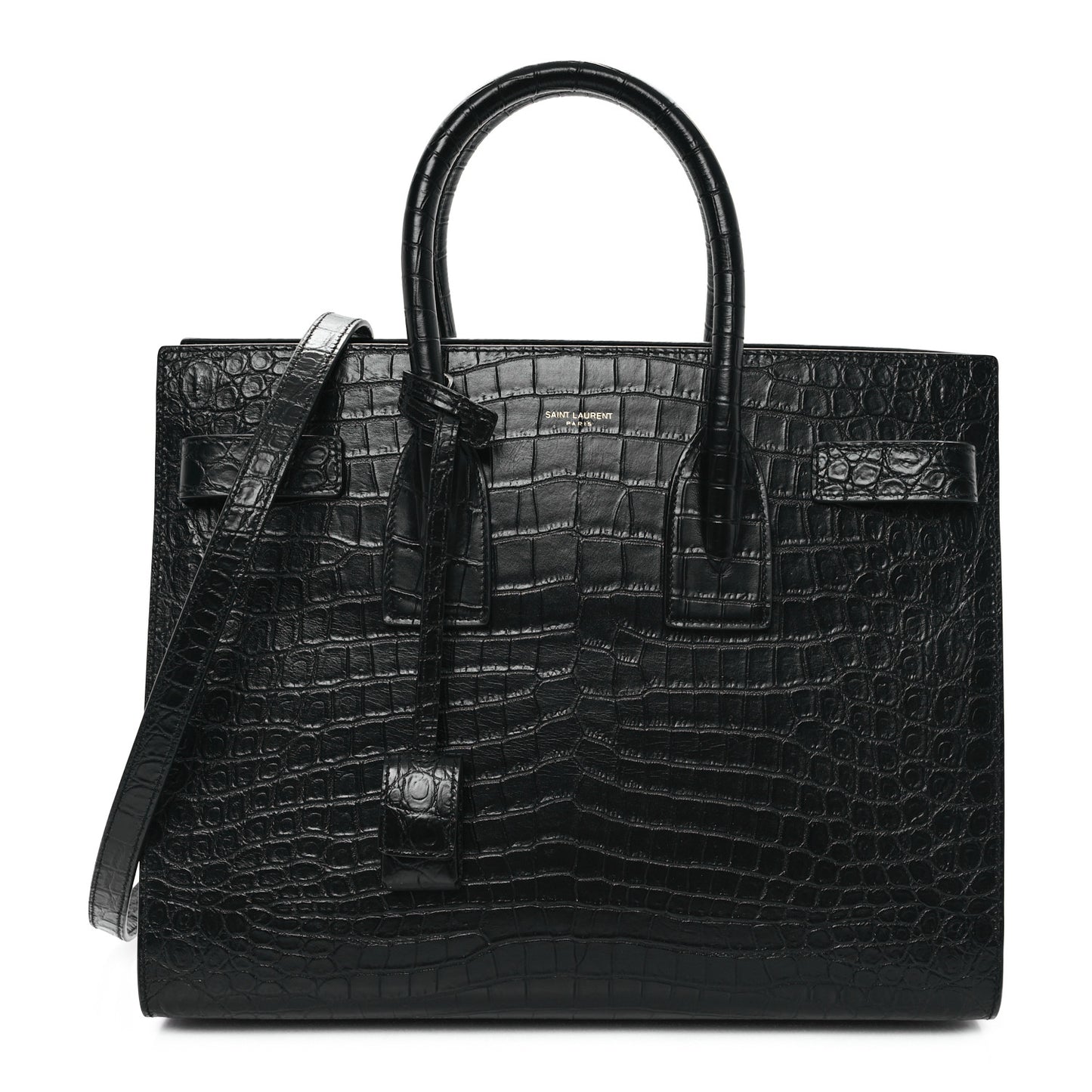 Calfskin Crocodile Embossed Small Sac de Jour Black