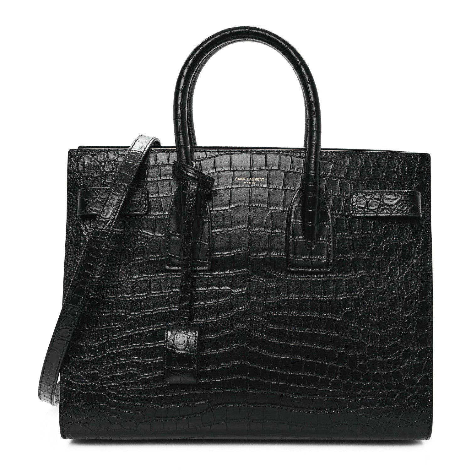 Saint Laurent Calfskin Crocodile Embossed Small Sac de Jour Black 1 of 10