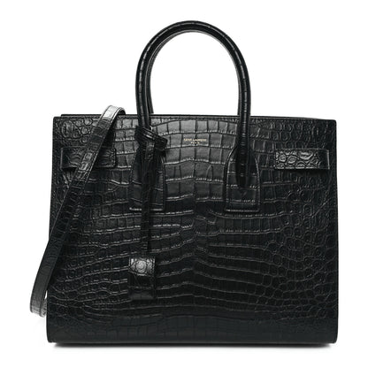 Saint Laurent Calfskin Crocodile Embossed Small Sac de Jour Black 1 of 10