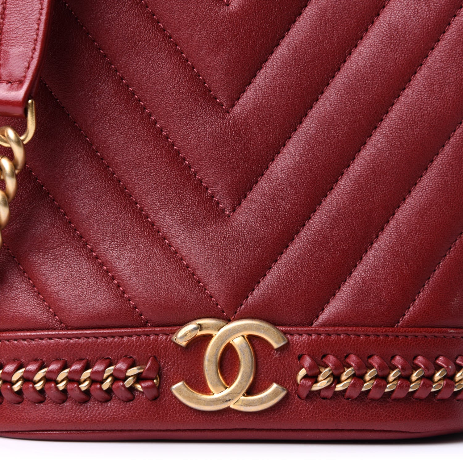 Chanel Sheepskin Chevron Quilted Small Drawstring Bag Dark Red 9 of 12