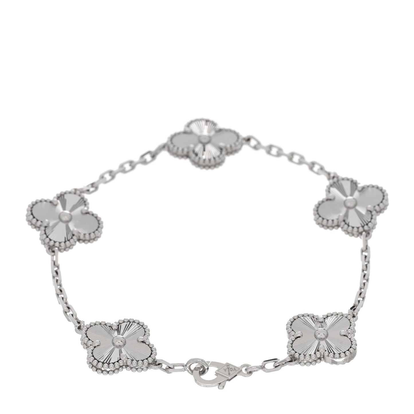 18K White Gold 5 Motifs Guilloche Vintage Alhambra Bracelet