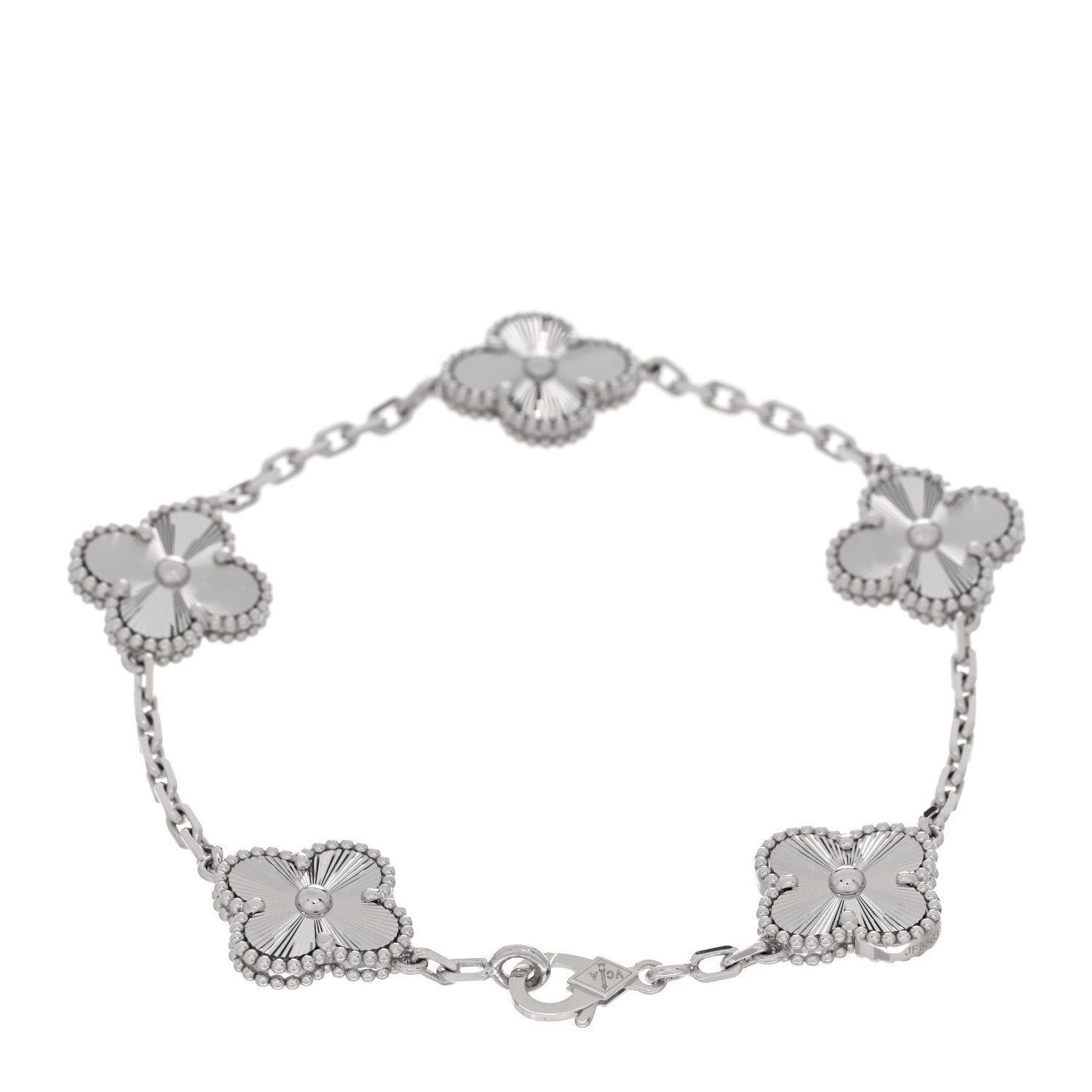 Van Cleef & Arpels 18K White Gold 5 Motifs Guilloche Vintage Alhambra Bracelet 3 of 5