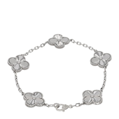 Van Cleef & Arpels 18K White Gold 5 Motifs Guilloche Vintage Alhambra Bracelet 3 of 5