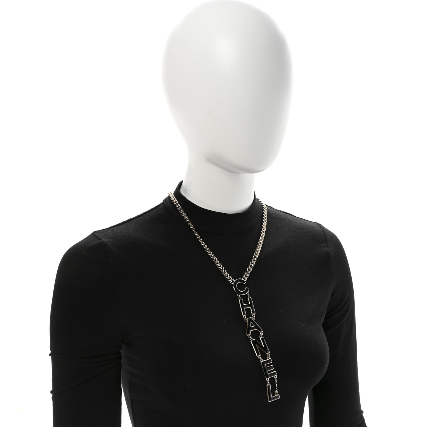 Metal Enamel Long Logo Necklace Gold Black