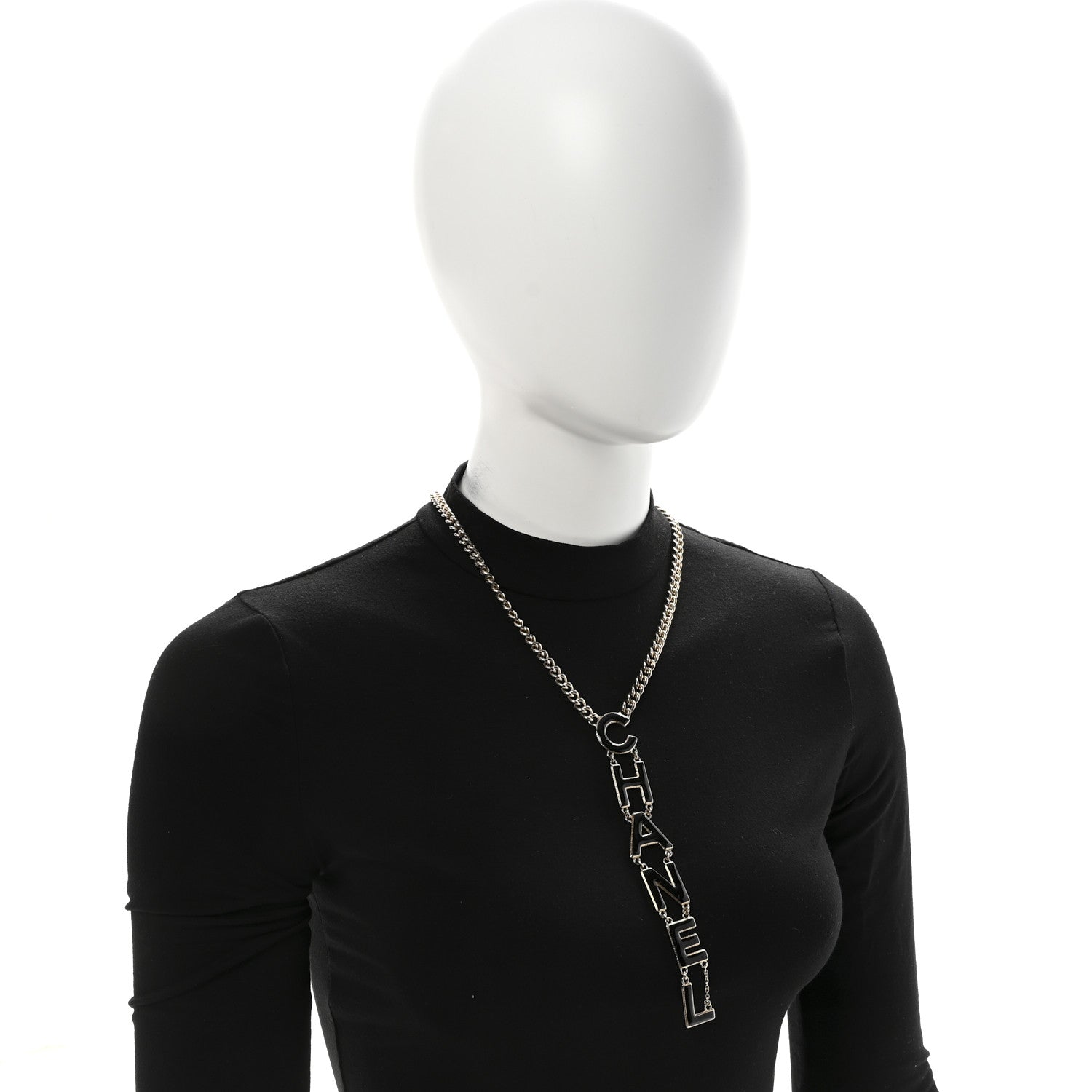 Chanel Metal Enamel Long Logo Necklace Gold Black 2 of 6