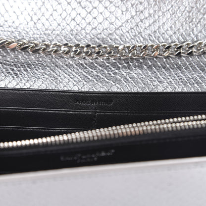 Saint Laurent Metallic Calfskin Python Embossed Monogram Chain Wallet Silver 6 of 13