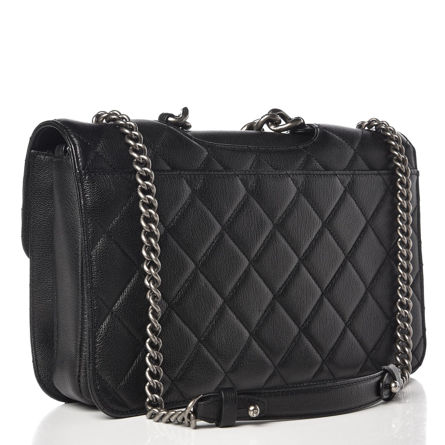 Goatskin Quilted Large Perfect Edge Flap Black