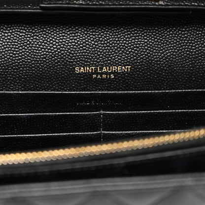 Saint Laurent Grain De Poudre Mixed Matelasse Triquilt Monogram Chain Wallet Black 7 of 10